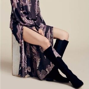 Free People Out Of The Woods Side Slit Maxi Dress Raven Combo size large